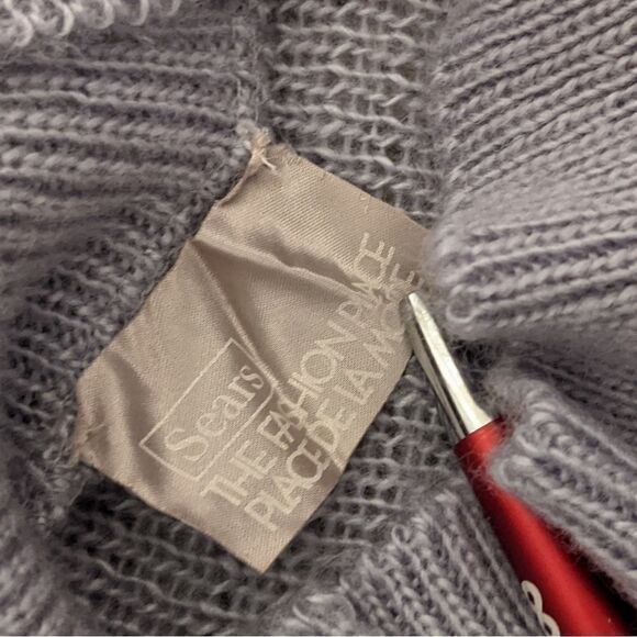 Vintage SEARS wool blend grey knit dress M @Z - Picture 11 of 15